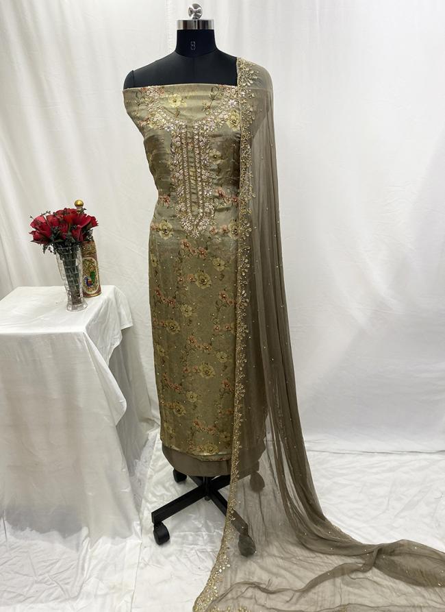 Shimmer Yellow Wedding Wear Zari Work Dress Material